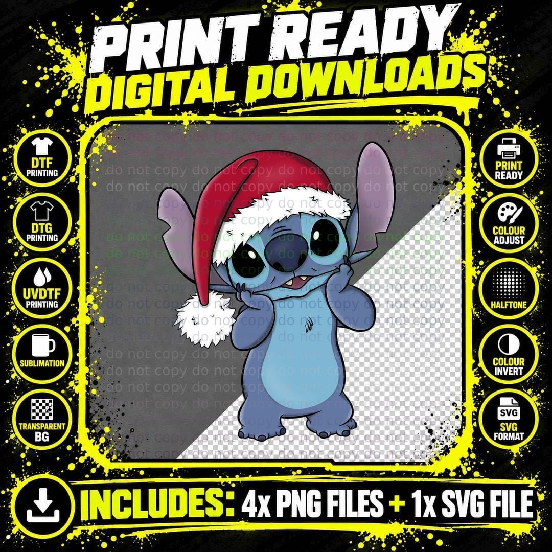 Lilo & Stitch Christmas Santa Hat Stitch Portrait T-Shirt Png SVG Digital Bundle
