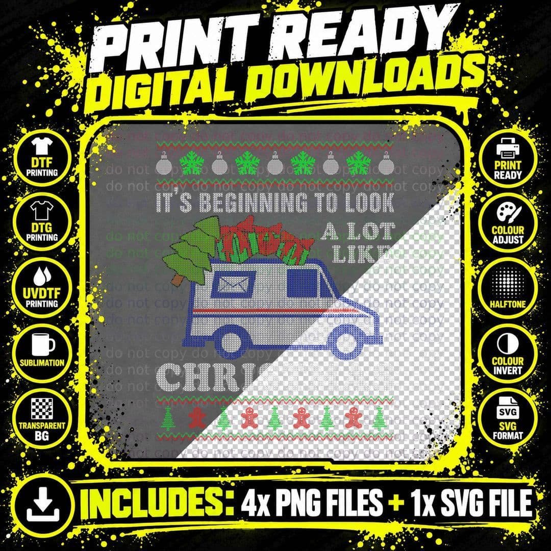 Look a Lot Like Christmas Ugly Sweater Xmas Postal Png SVG Digital Bundle