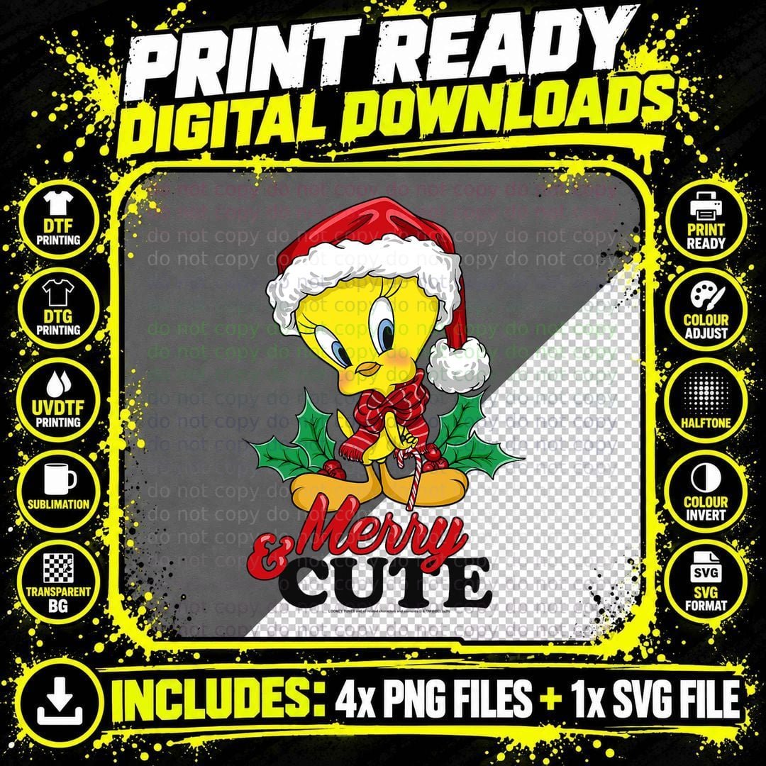Looney Tunes Christmas Tweety Bird Merry & Cute T-Shirt Png SVG Digital Bundle