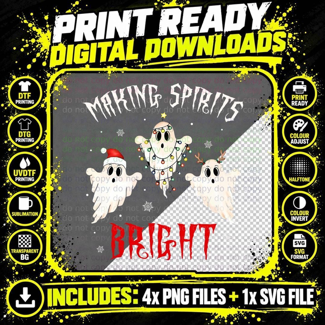 Making Spirits Bright Creepy Goth Xmas Family Holiday Png SVG Digital Bundle