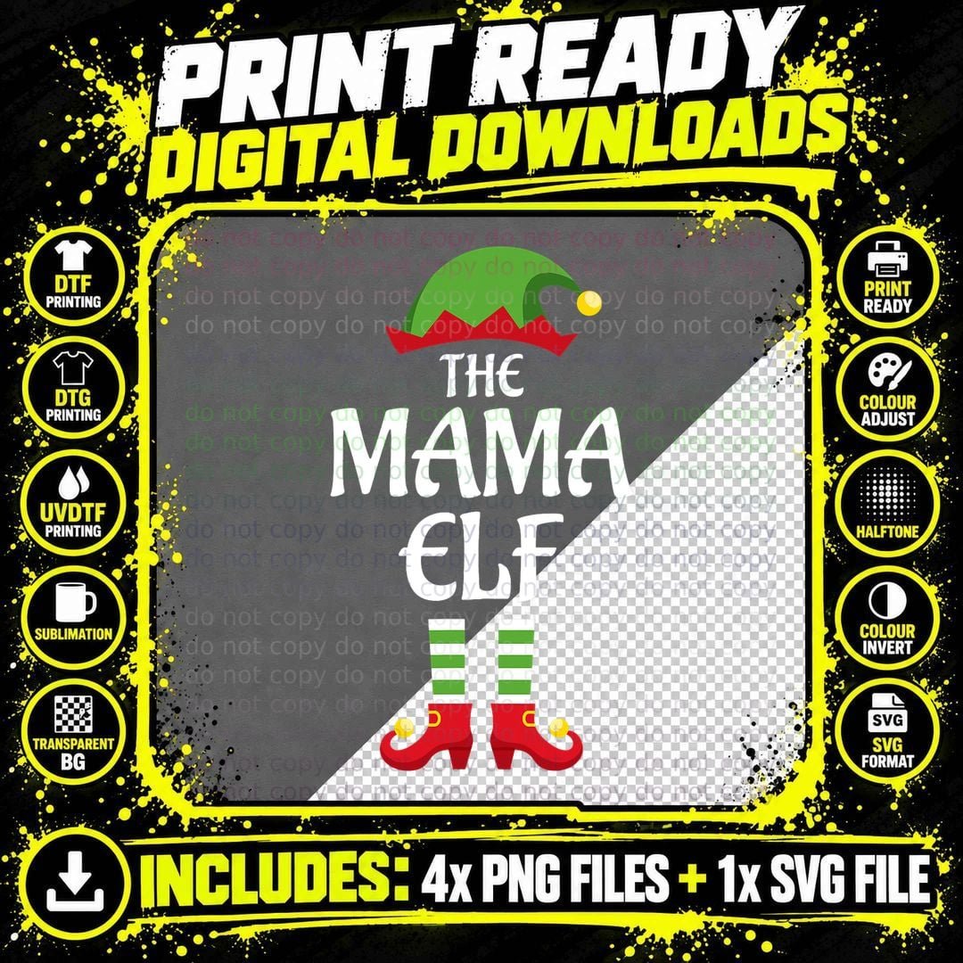 Mama Elf Family Matching Group Christmas T-Shirt Png SVG Digital Bundle