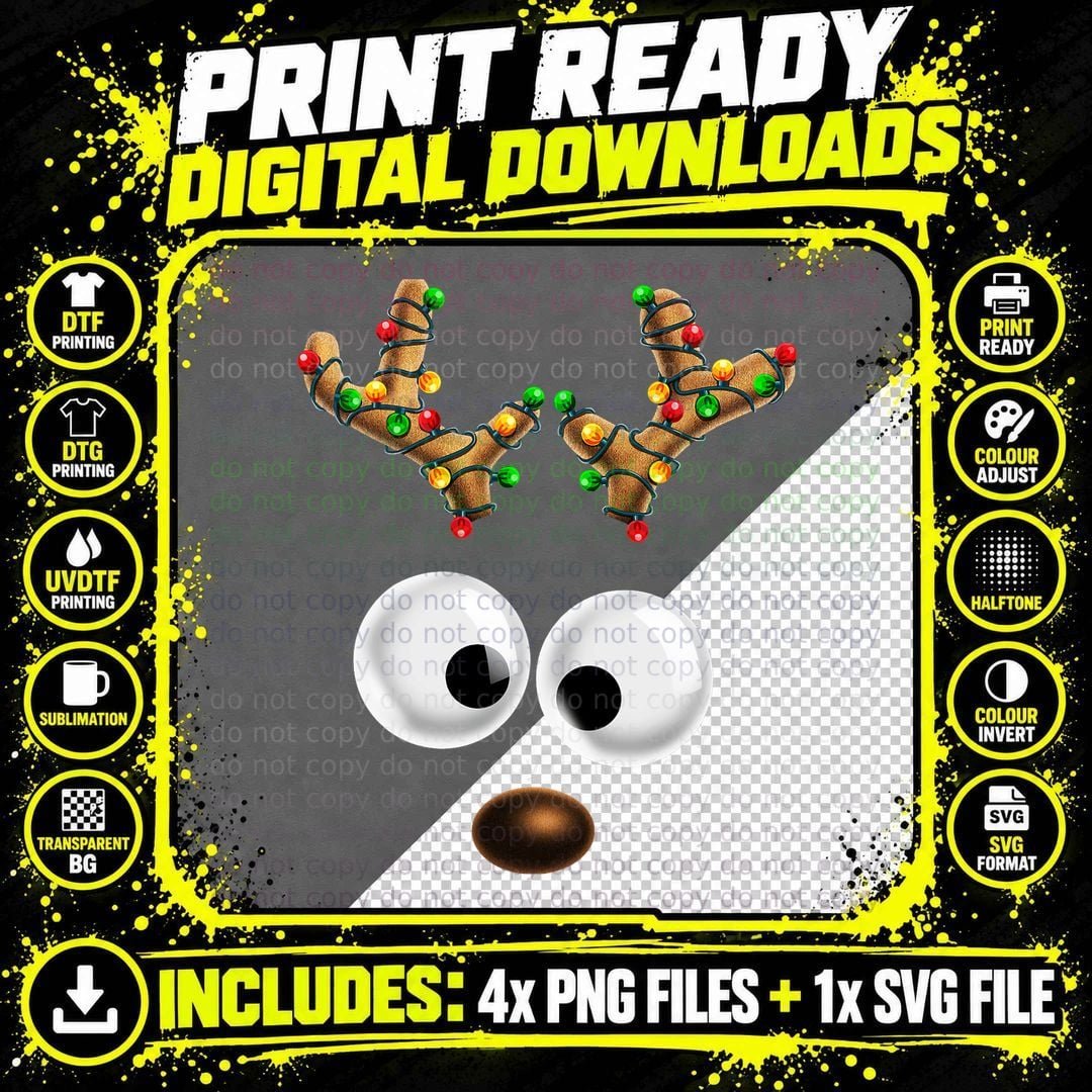 Matching Family Christmas Reindeer Face Christmas Gift Png SVG Digital Bundle