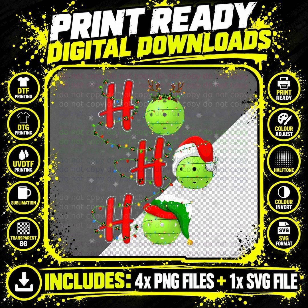 Matching Family Xmas Santa Ho Ho Ho Pickleball Christmas Png SVG Digital Bundle