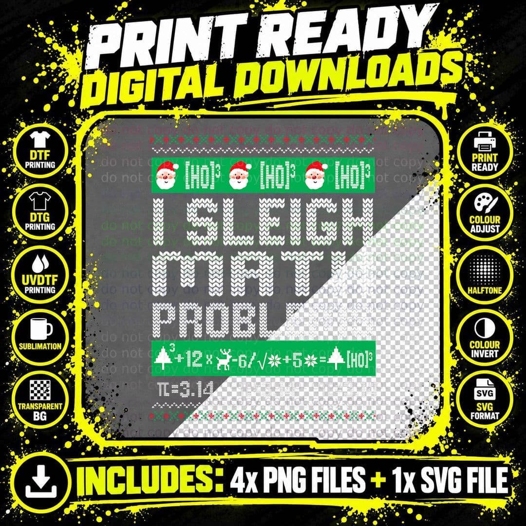 Math Teacher I Sleigh Math Problems Christmas Ugly Png SVG Digital Bundle