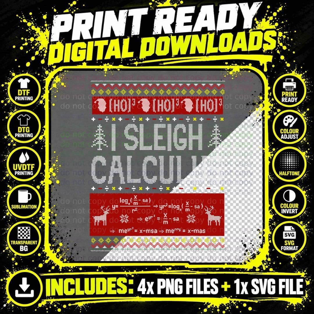Math Teachers I Sleigh Calculus Ugly Sweater Christmas Png SVG Digital Bundle