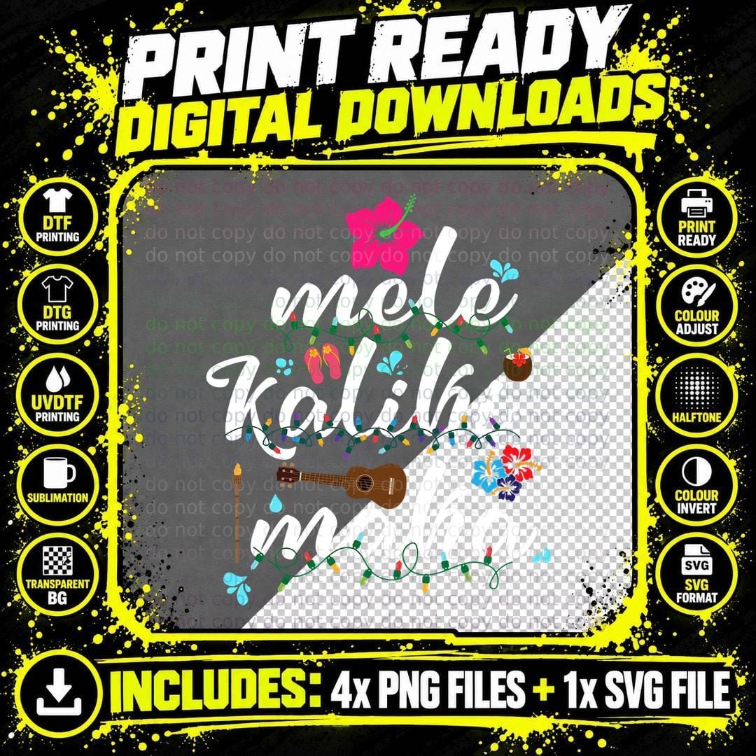 Mele Kalikimaka Hawaiian Christmas T-Shirt Png SVG Digital Bundle