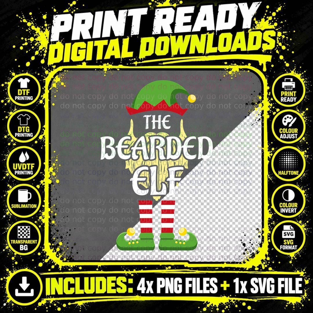 Mens Bearded Elf Family Matching Group Christmas T-Shirt Png SVG Digital Bundle