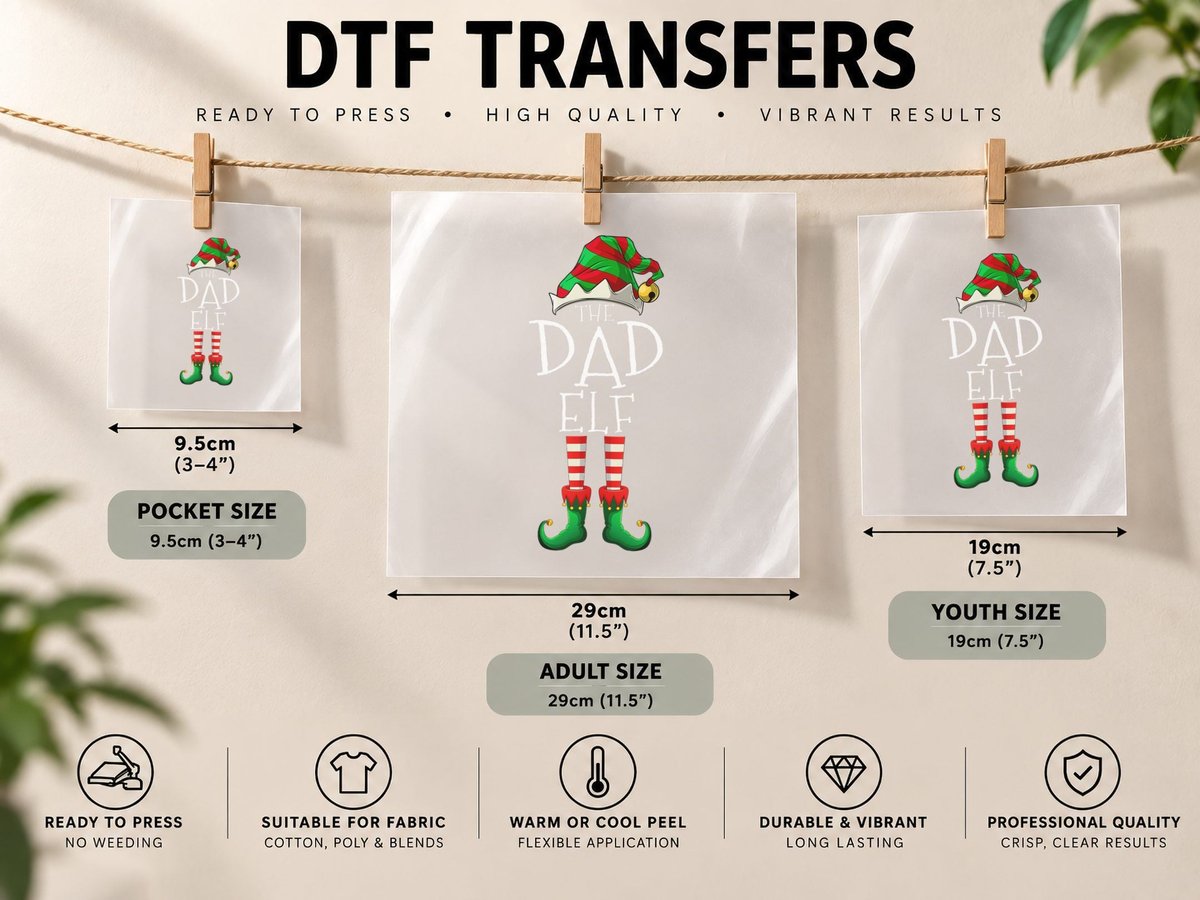 Mens the Dad Elf Christmas Family Matching Pajama DTF Transfer Iron On