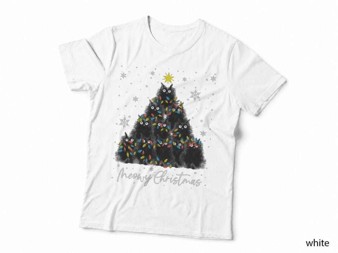 Meow Christmas T-Shirt, Festive Cat Design, Pet Lover Apparel