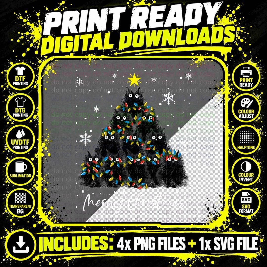 Meow Christmas T-Shirt, Festive Cat Design Png SVG Digital Bundle