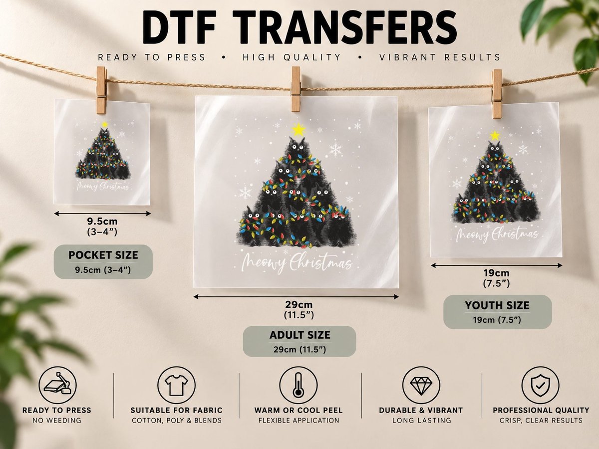 Meow Christmas, Festive Cat Design, Pet Lover DTF Transfer Iron On