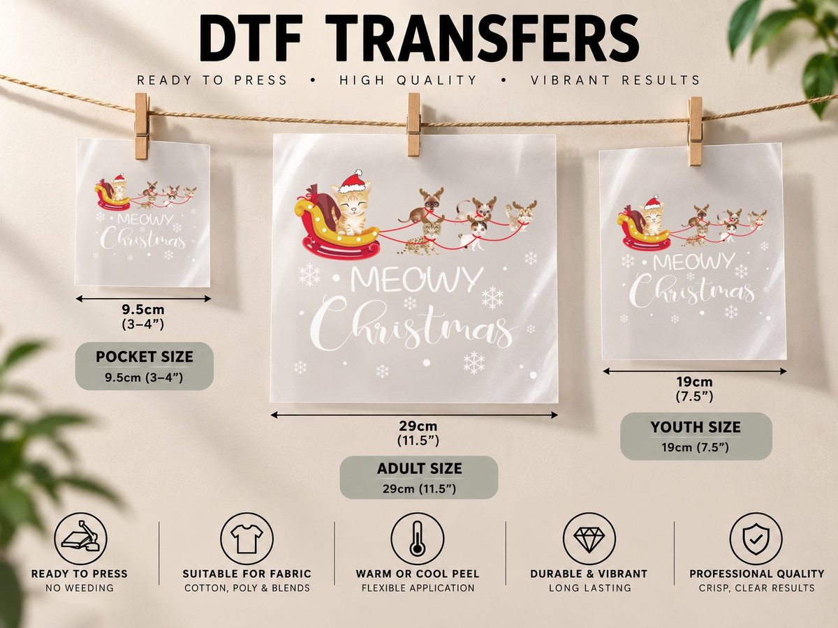 Meowy Christmas Design, Festive Cat Sleigh Ride, Pet Lover DTF Transfer Iron On