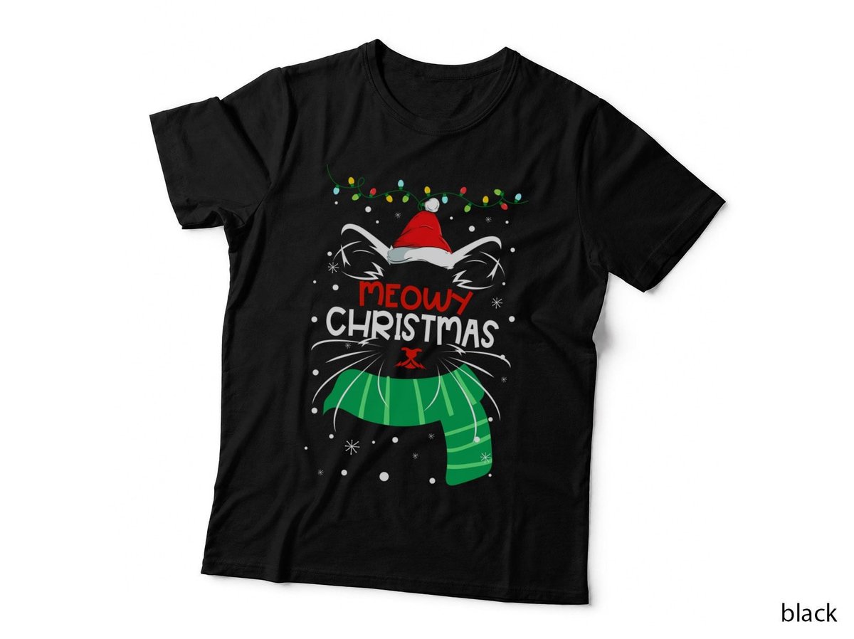 Meowy Christmas T-Shirt, Festive Cat Design, Pet Lover Apparel
