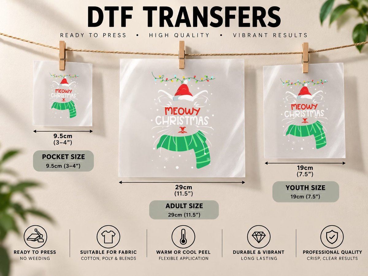 Meowy Christmas, Festive Cat Design, Pet Lover DTF Transfer Iron On