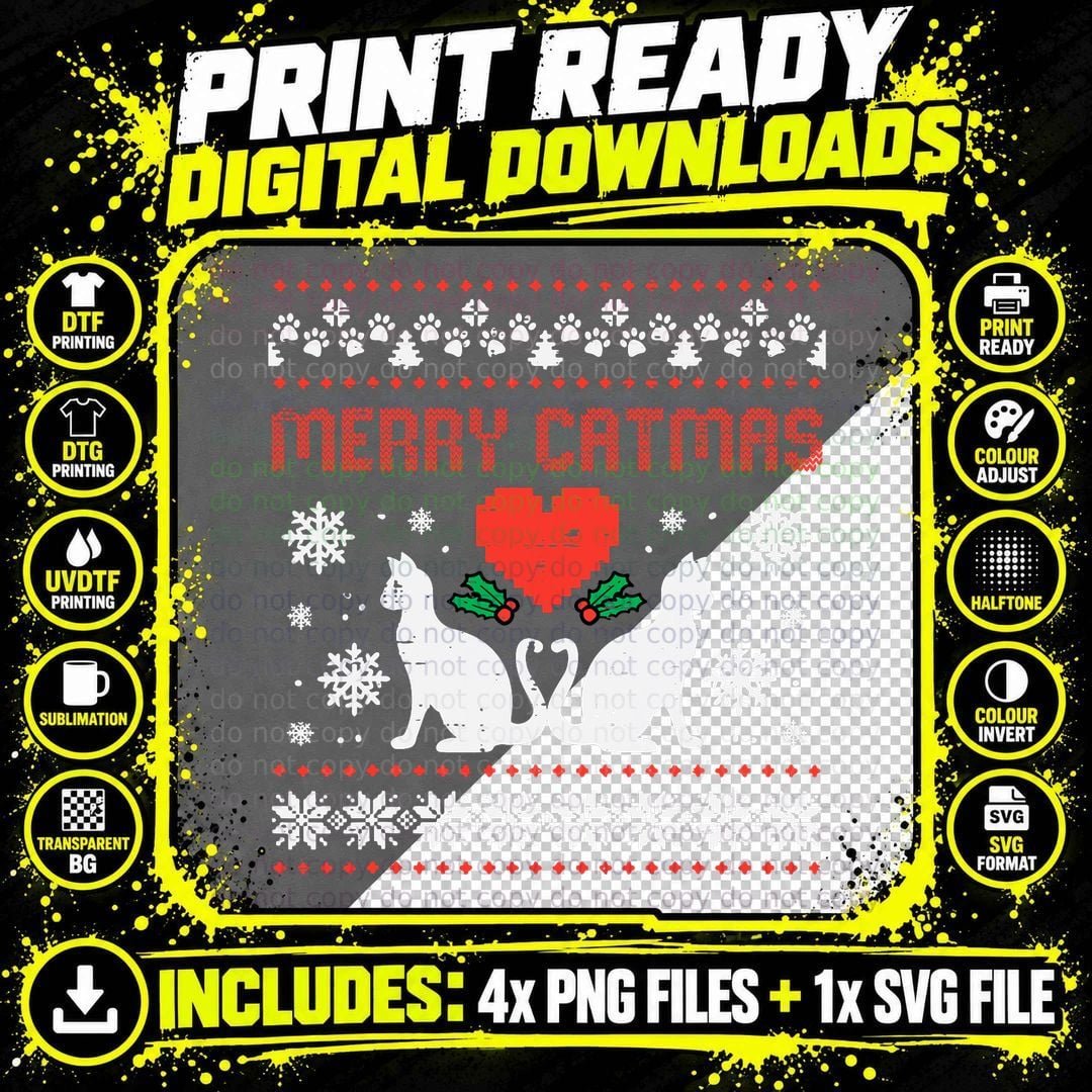 Merry Catmas Cat Ugly Christmas Vintage Xmas Women Men Png SVG Digital Bundle