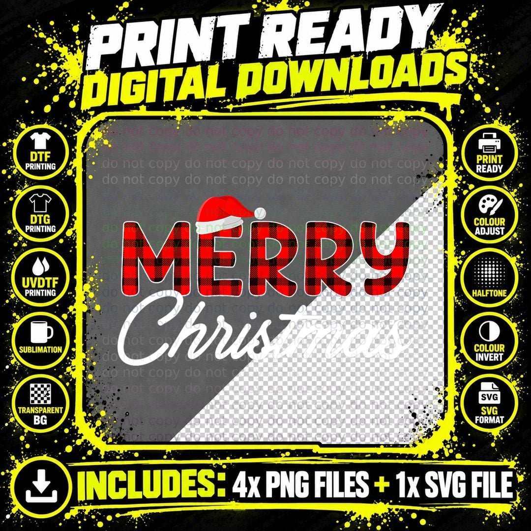 Merry Christmas Buffalo Plaid Red Santa Hat Xmas Pajamas Png SVG Digital Bundle