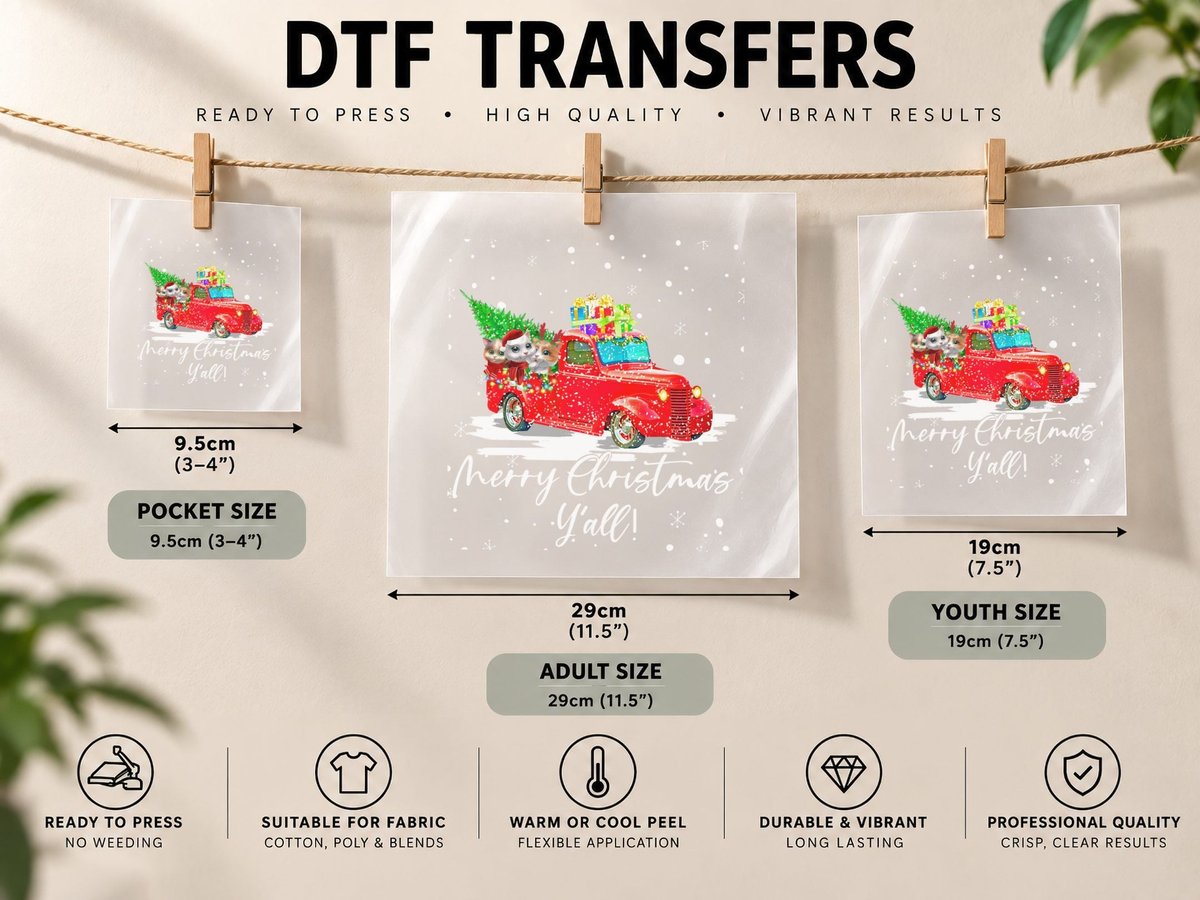 Merry Christmas Cats in Vintage Truck DTF Transfer Iron On