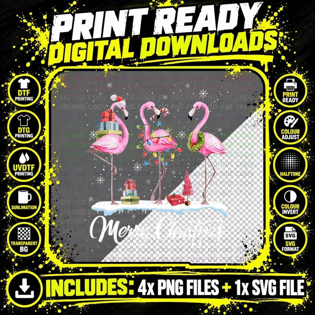 Merry Christmas Hat Santa Flamingo Light Snow Xmas Png SVG Digital Bundle