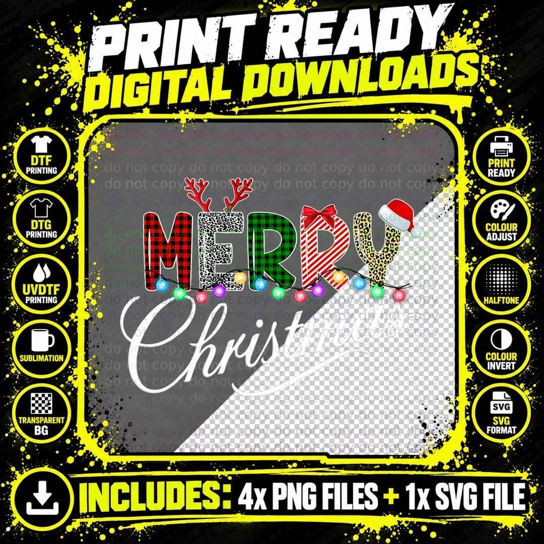Merry Christmas Leopard Buffalo Red Plaid for Men Women Png SVG Digital Bundle