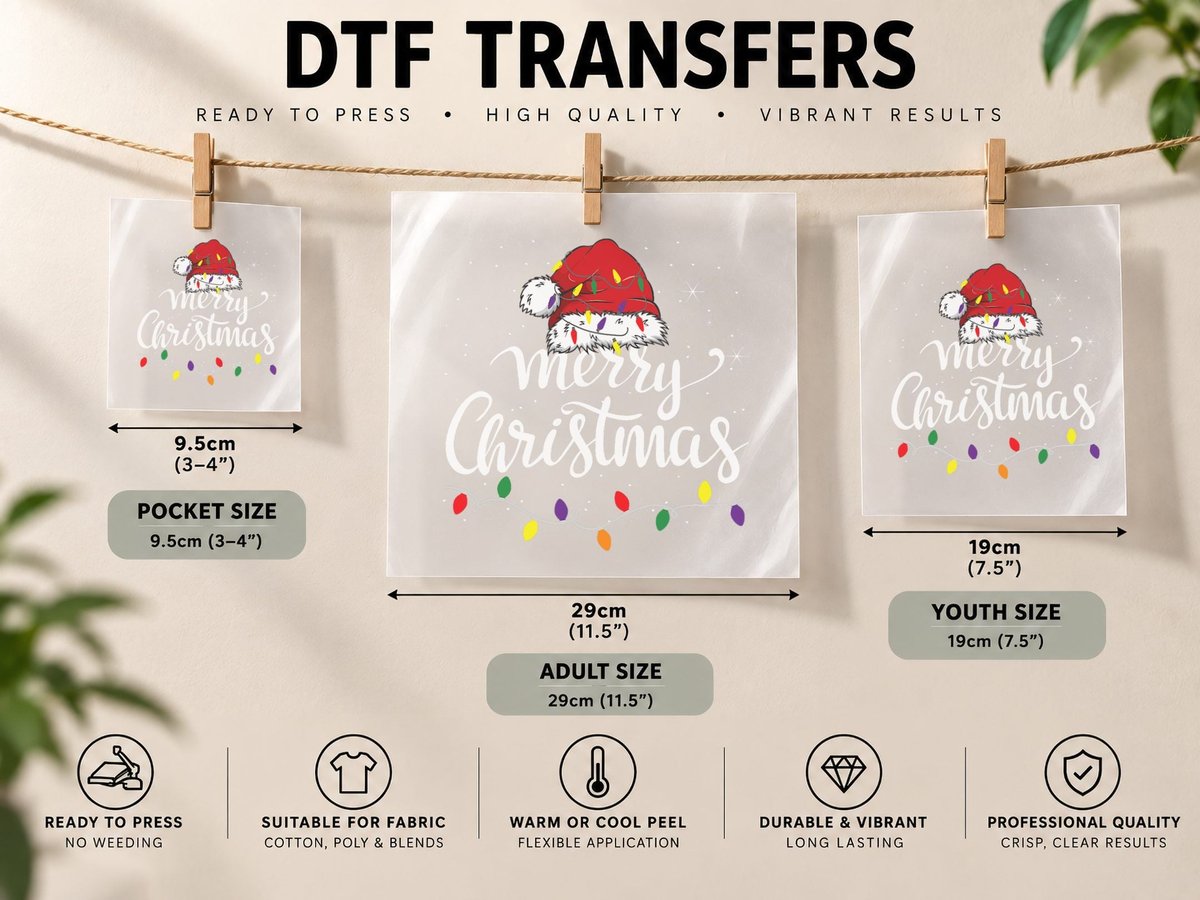 Merry Christmas Lights Red Santa Hat Xmas Family Men Women DTF Transfer Iron On