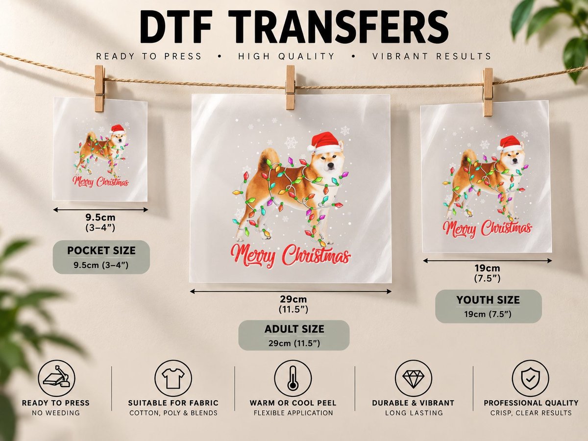 Merry Christmas Lights Shiba Inu Dog Funny Dog Lover DTF Transfer Iron On