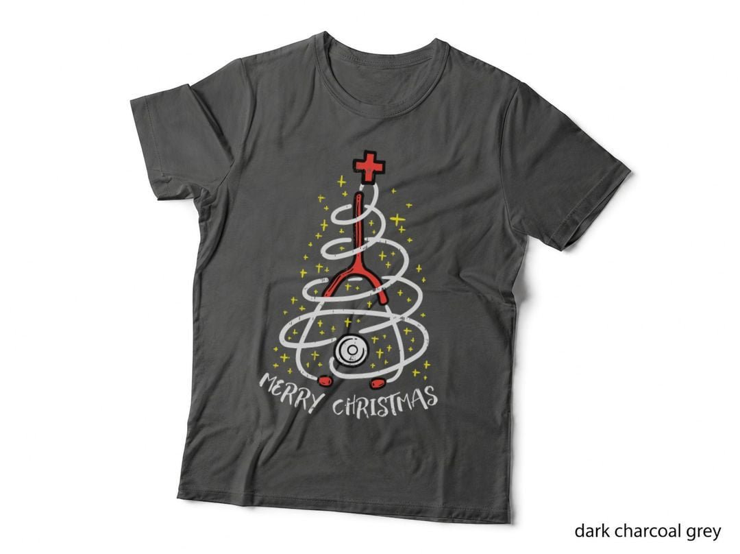 Merry Christmas Nurse Xmas Scrub Top Women Stethoscope T-Shirt