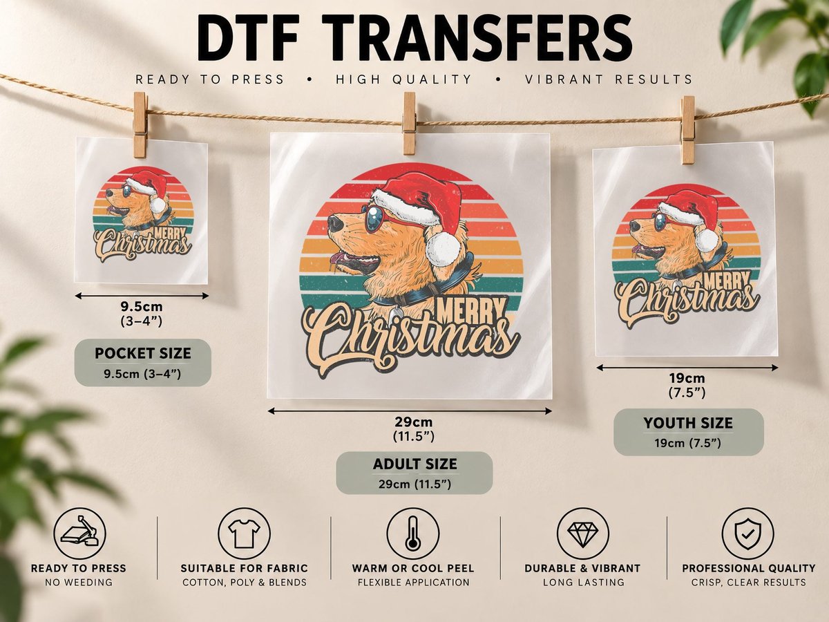 Merry Christmas Retro Vintage Golden Retriever Dog Lovers DTF Transfer Iron On