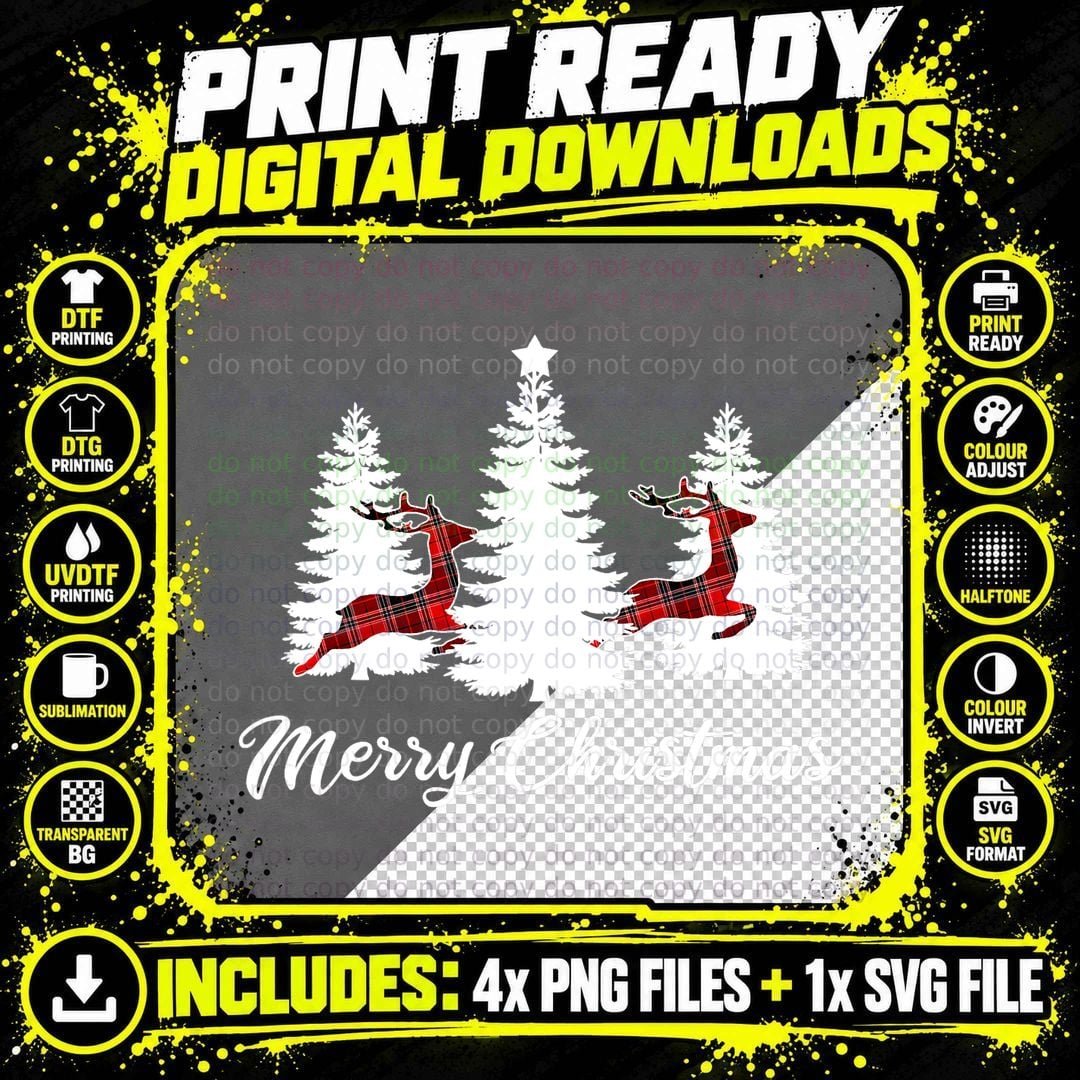 Merry Christmas Shirt for Women Buffalo Plaid Reindeer Png SVG Digital Bundle