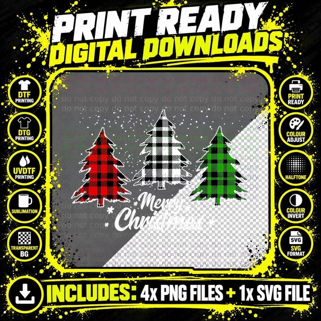 Merry Christmas Tree Buffalo Plaid Red White Green Light Png SVG Digital Bundle