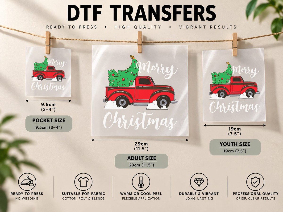 Merry Christmas Tree Vintage Red Truck Family Pajamas DTF Transfer Iron On