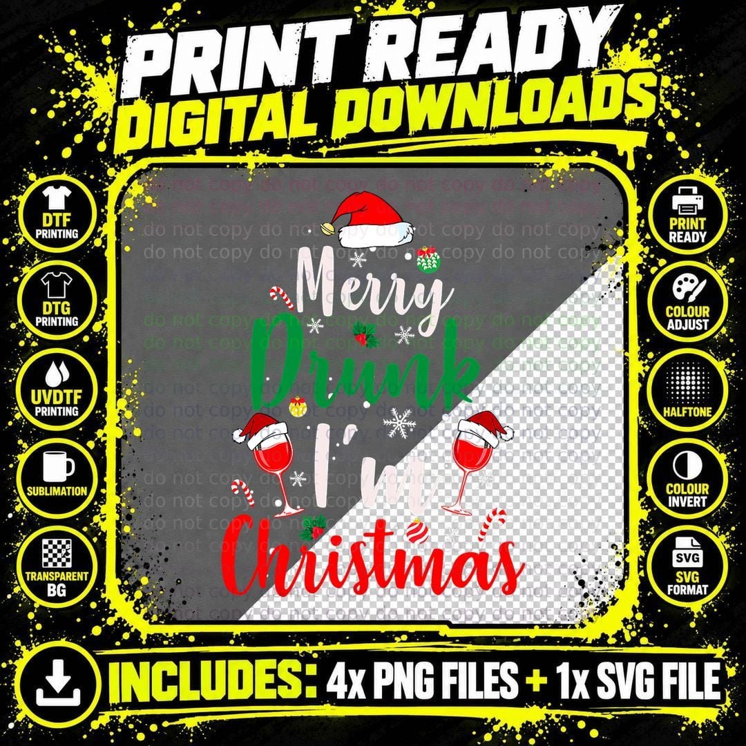 Merry Drunk I'm Christmas Funny Santa Joke Xmas Beer Png SVG Digital Bundle