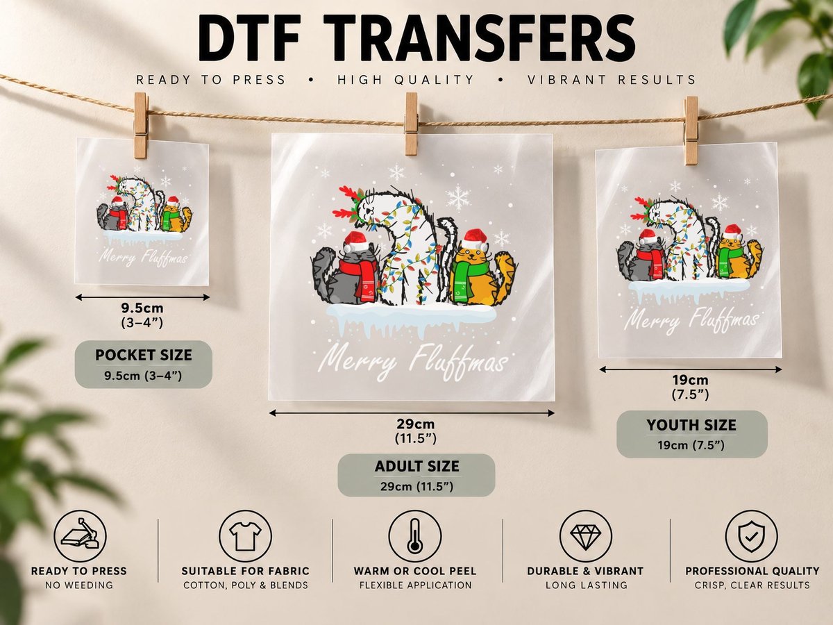 Merry Fluffmas Cat, Festive Christmas Cats, Pet Lover DTF Transfer Iron On
