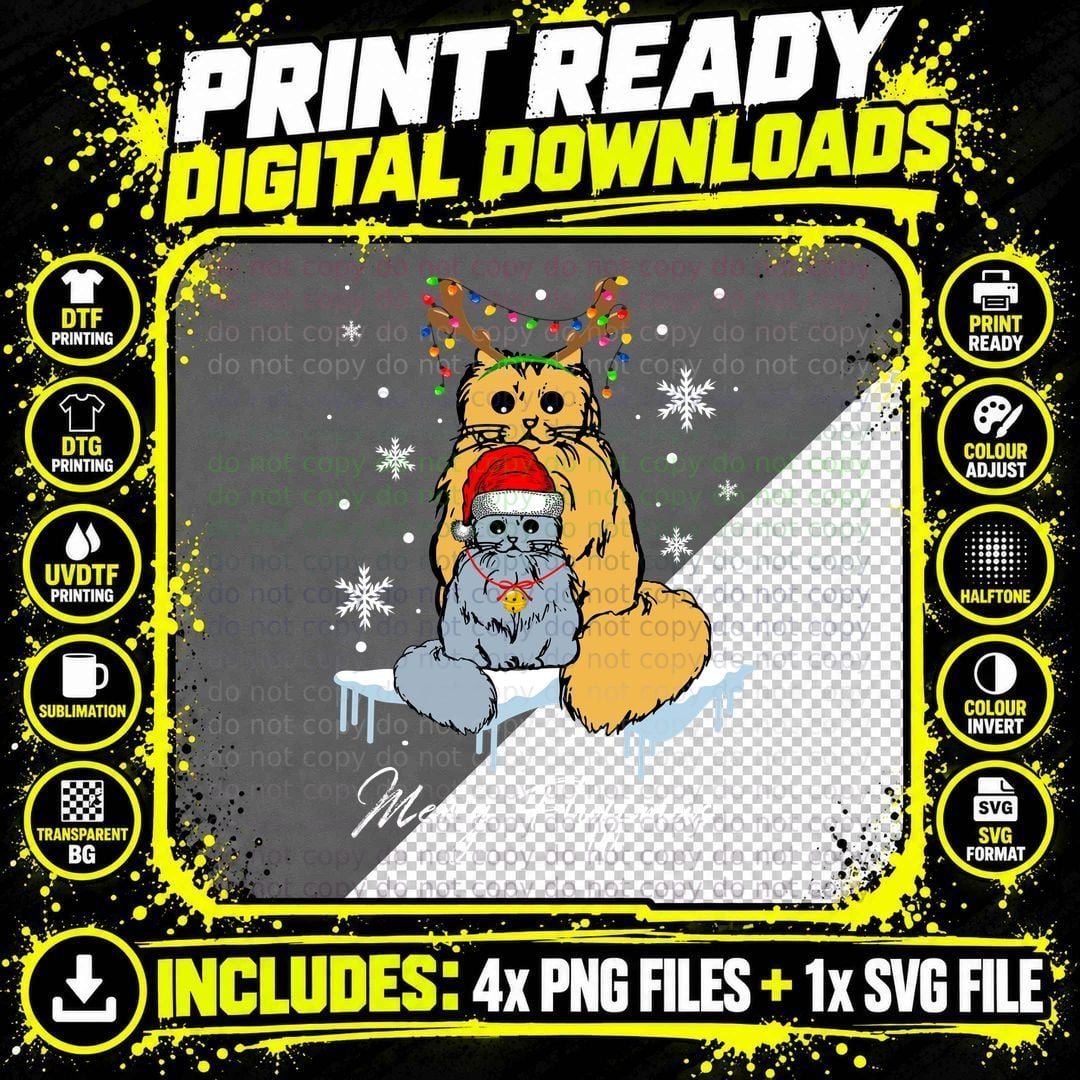 Merry Fluffmas Cats T-Shirt, Festive Christmas Design Png SVG Digital Bundle