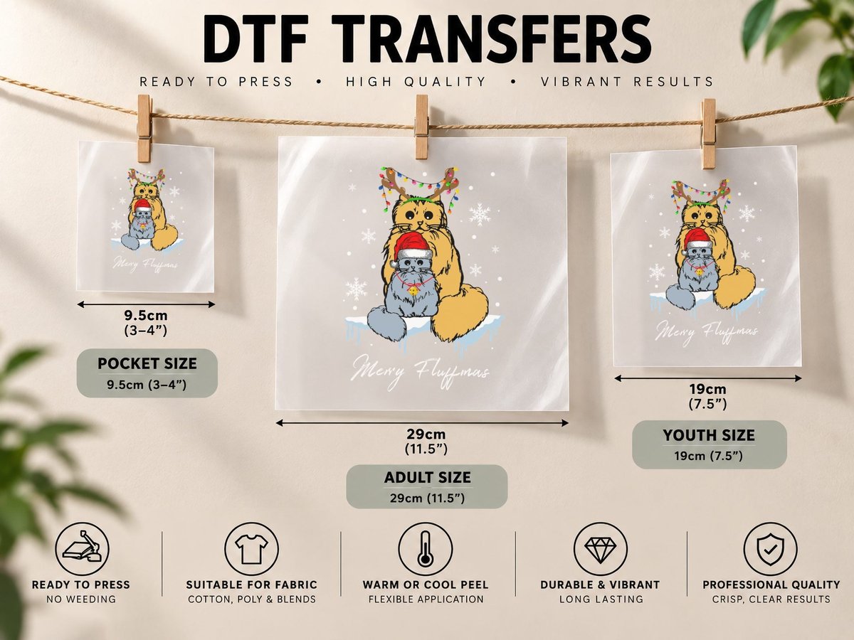 Merry Fluffmas Cats, Festive Christmas Design, Pet Lover DTF Transfer Iron On