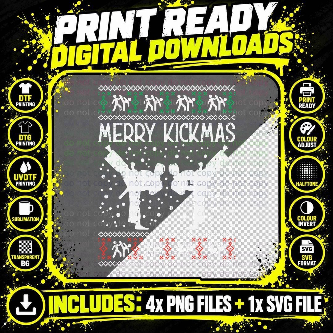 Merry Kickmas Ugly Christmas Karate Jiu Jitsu Martial Png SVG Digital Bundle