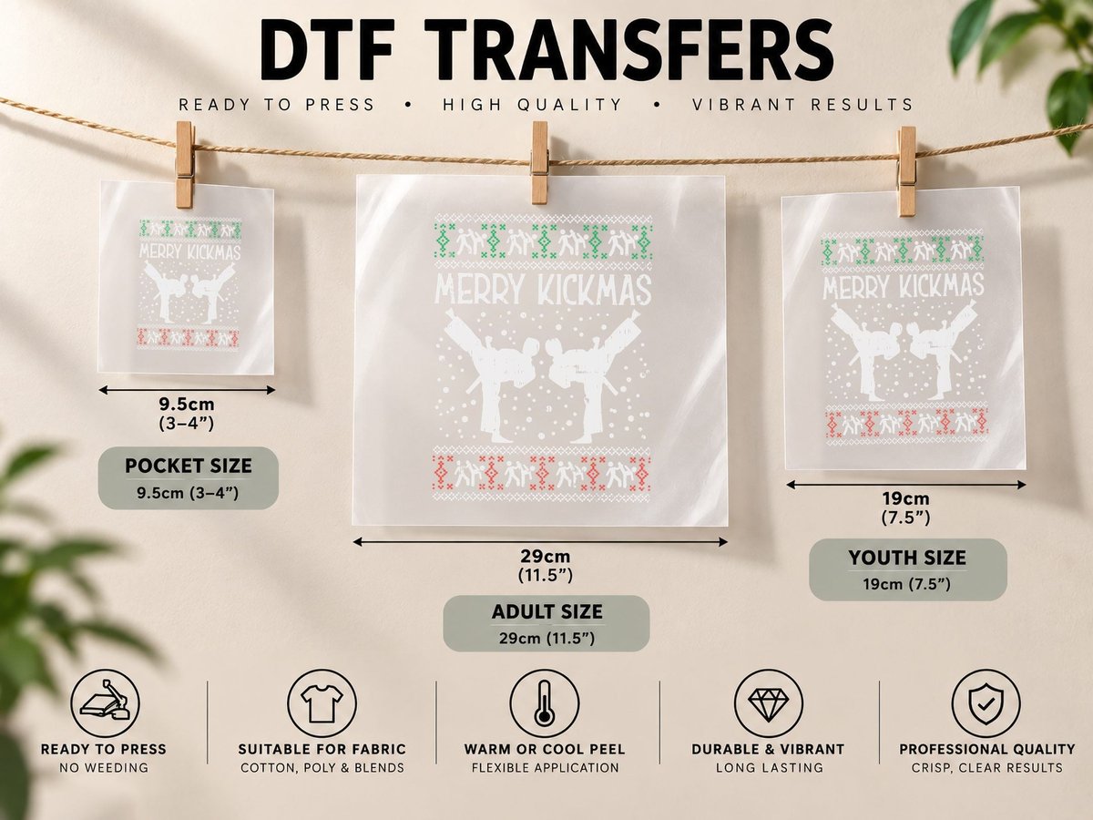 Merry Kickmas Ugly Christmas Karate Jiu Jitsu Martial Gift DTF Transfer Iron On