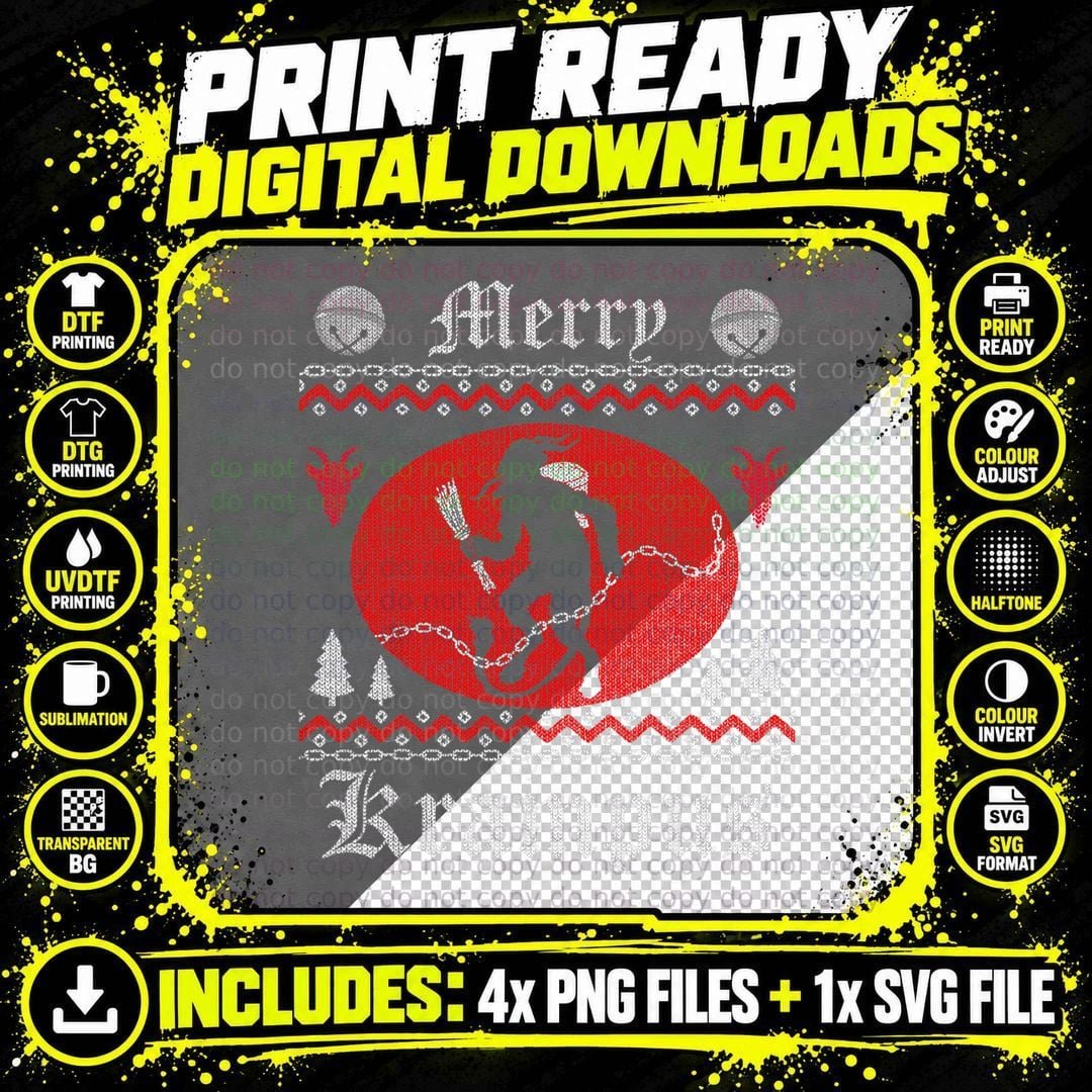 Merry Krampus Christmas Xmas Horror Ugly Sweater Evil Png SVG Digital Bundle