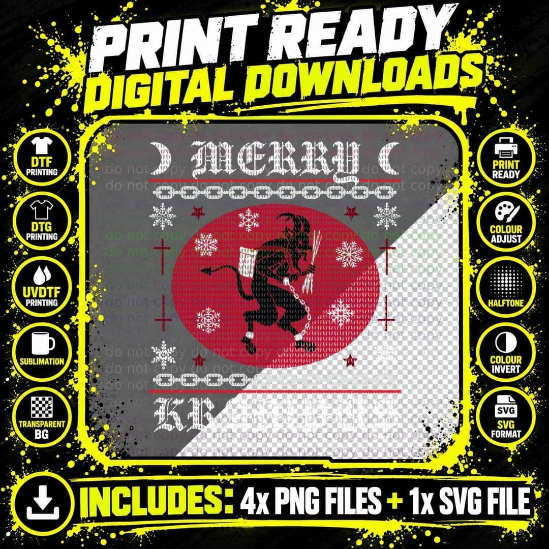 Merry Krampus. Goth Christmas Ugly Sweater. Krampus Xmas Png SVG Digital Bundle
