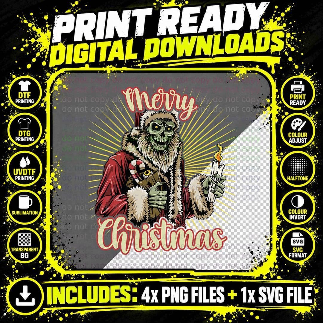 Merry Scary Christmas Ugly Sweater Santa Claus Skull Png SVG Digital Bundle