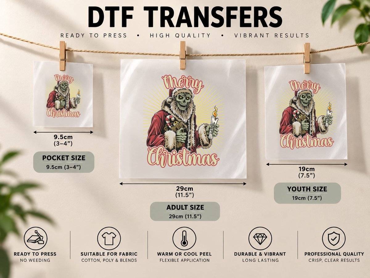 Merry Scary Christmas Ugly Santa Claus Skull DTF Transfer Iron On