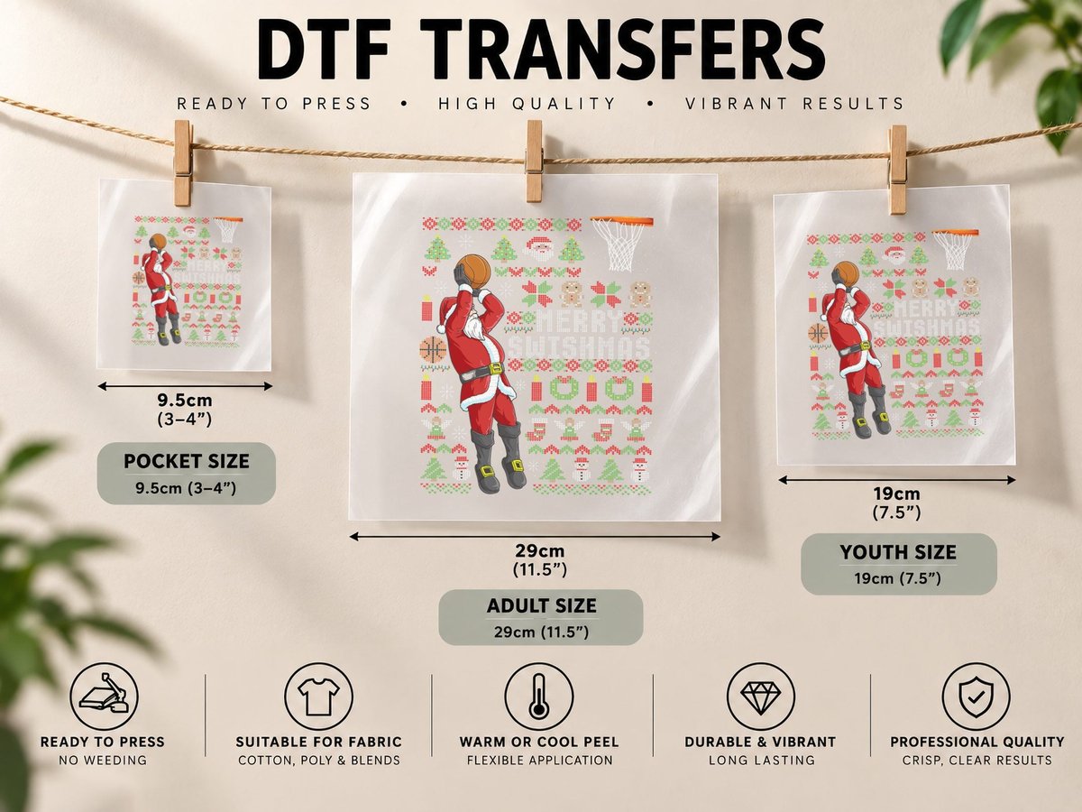 Merry Swishmas Ugly Christmas Basketball Christmas DTF Transfer Iron On