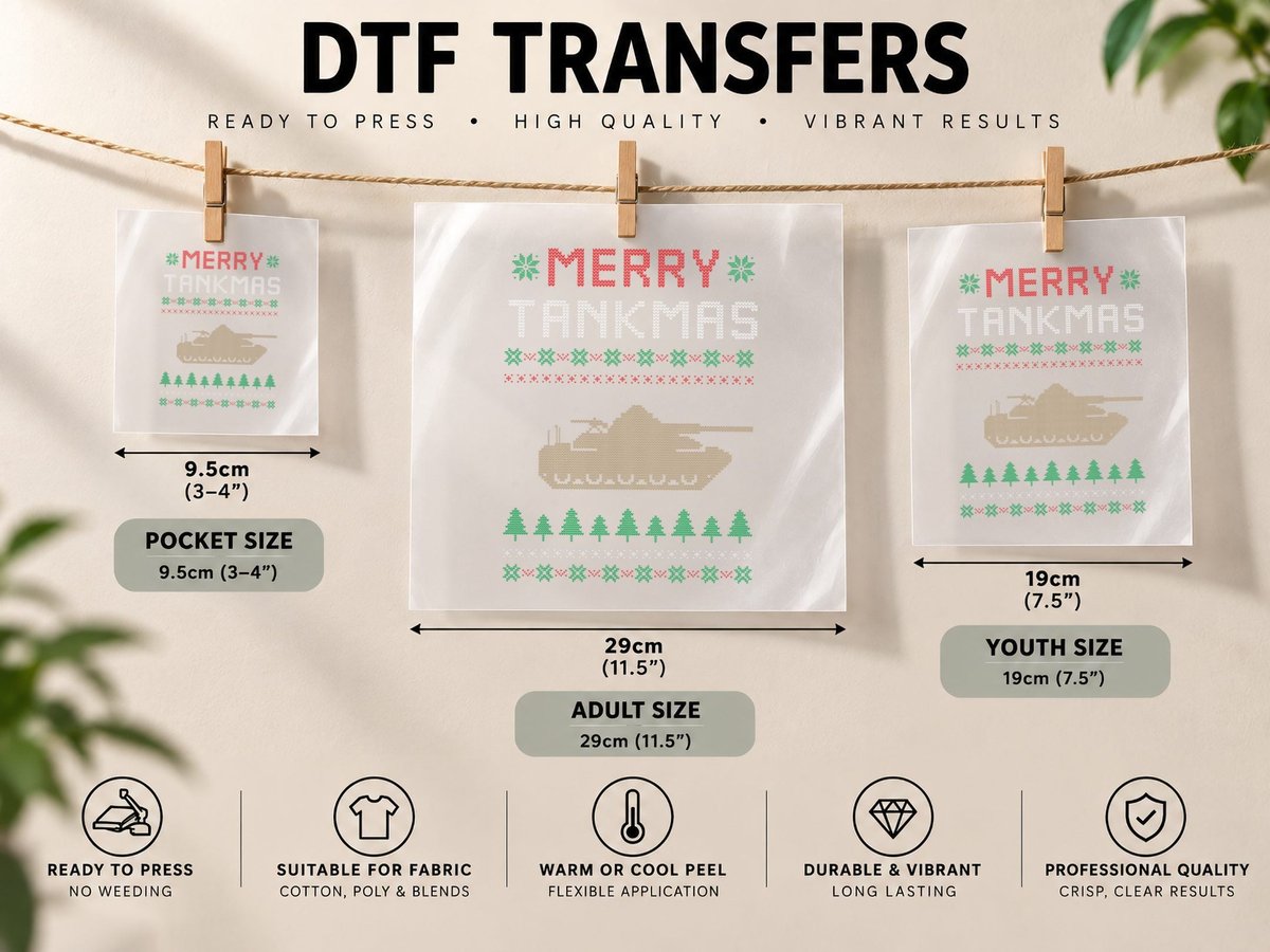 Merry Tankmas Battle Tank Military Ugly Christmas DTF Transfer Iron On