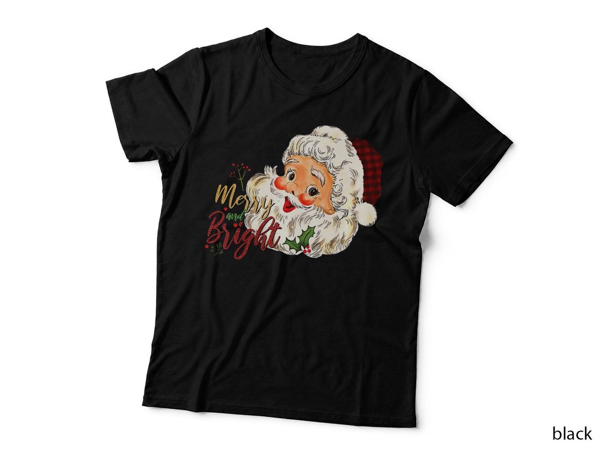 Merry and Bright Vintage Santa Christmas Spirit Design T-Shirt