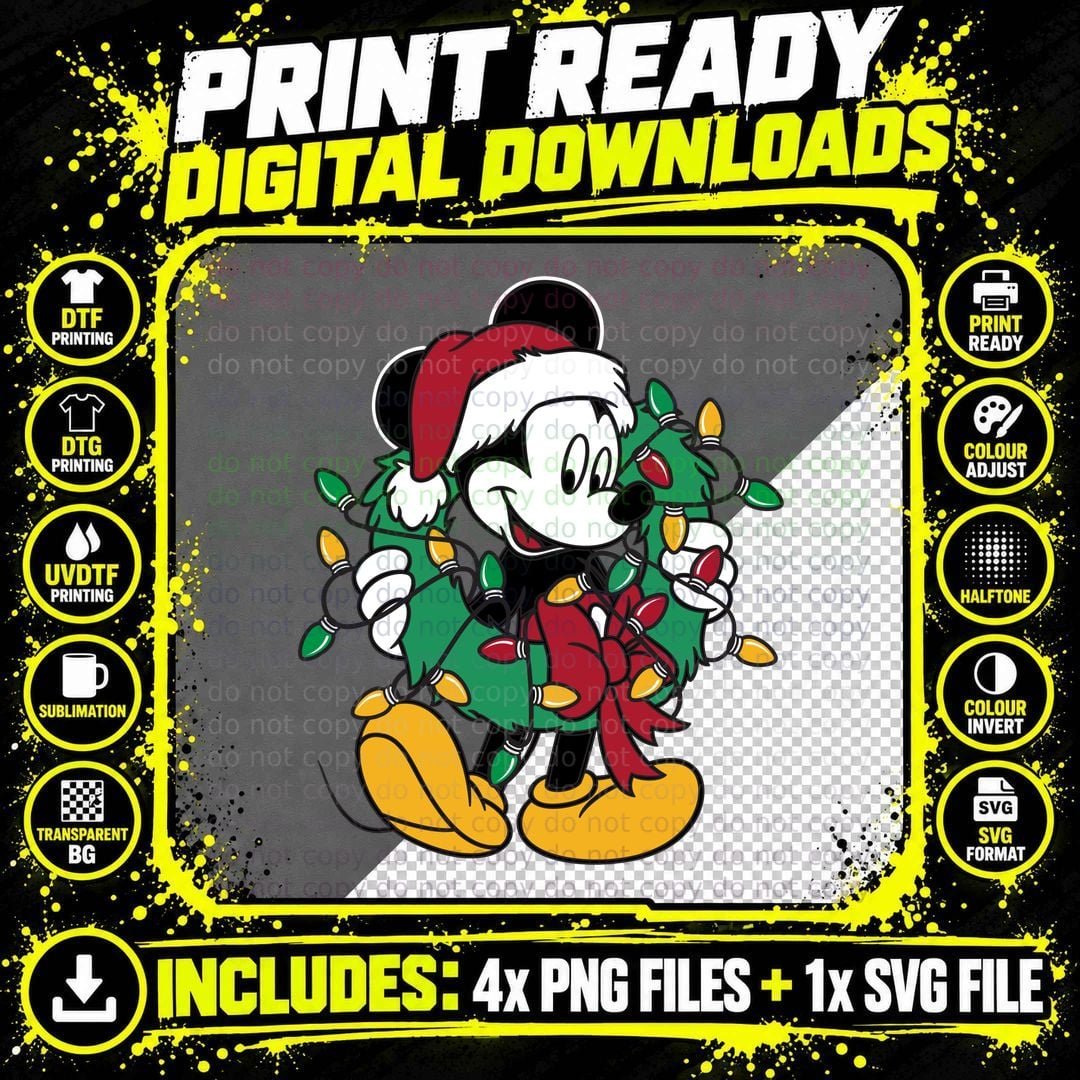 Mickey Mouse Christmas Lights, Holiday Gift Png SVG Digital Bundle
