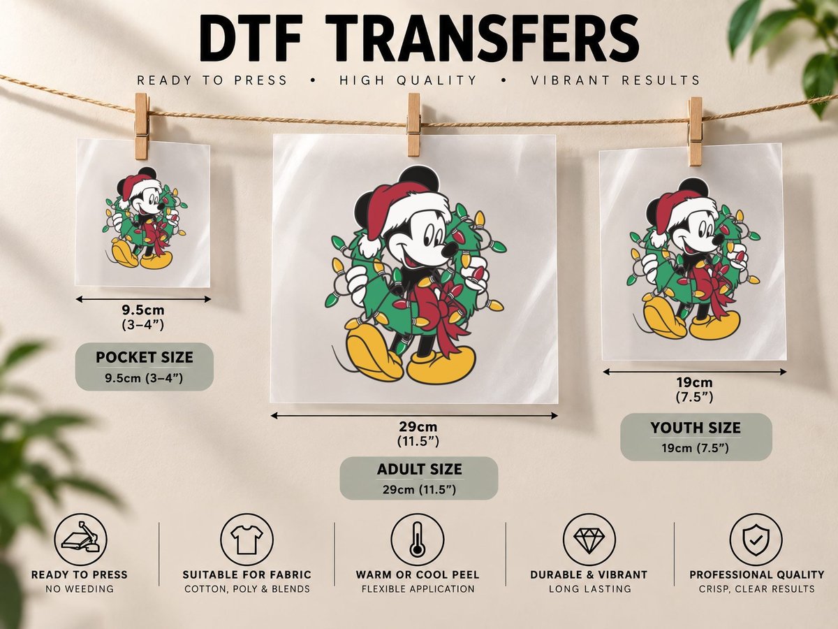 Mickey Mouse Christmas Lights, Holiday Gift, Xmas Present DTF Transfer Iron On