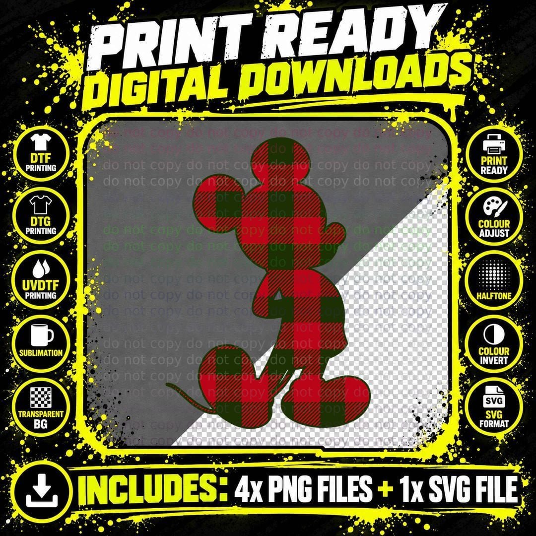 Mickey Mouse Christmas Plaid Silhouette Fill T-Shirt Png SVG Digital Bundle