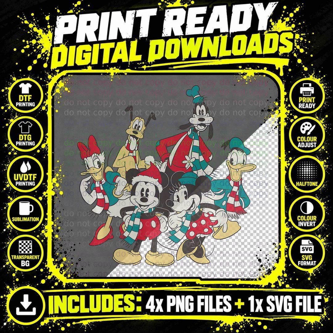 Mickey and Friends Christmas Vintage Group Shot T-Shirt Png SVG Digital Bundle