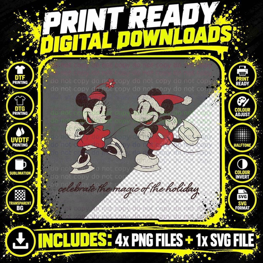Mickey and Minnie the Magic of the Holiday Christmas Png SVG Digital Bundle