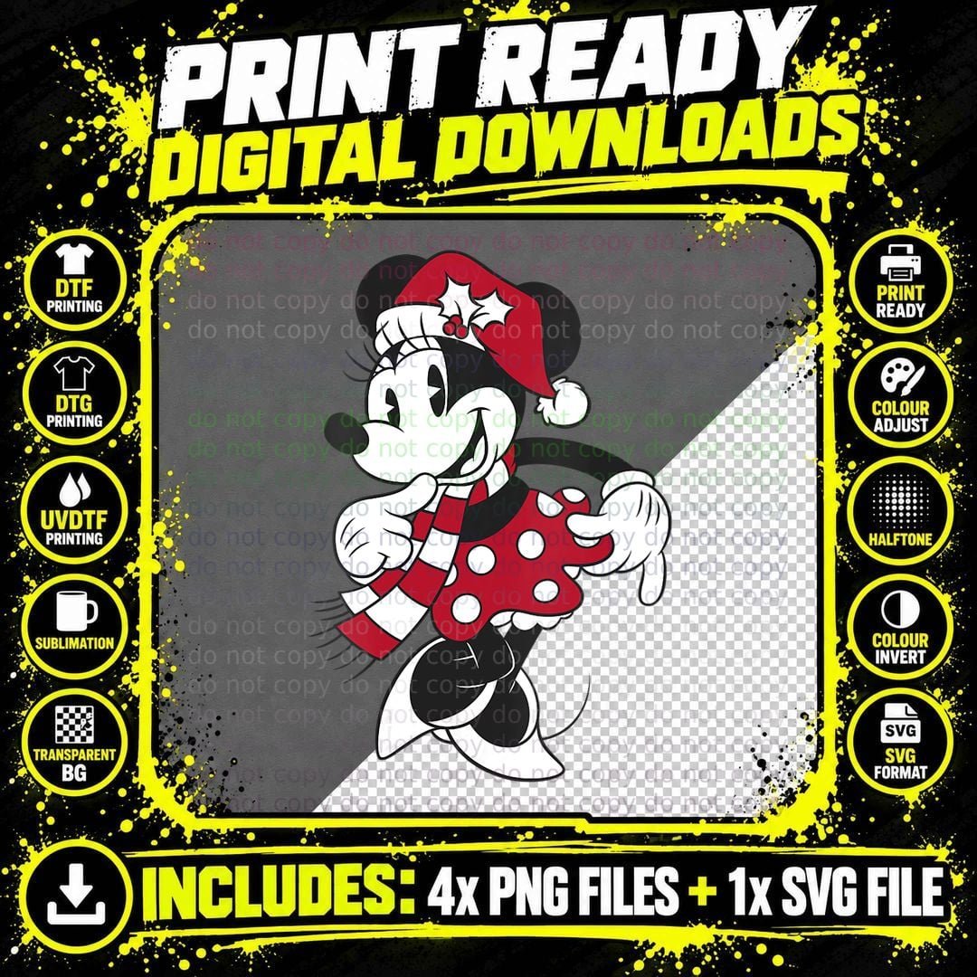 Minnie Mouse Classic Christmas Portrait Png SVG Digital Bundle