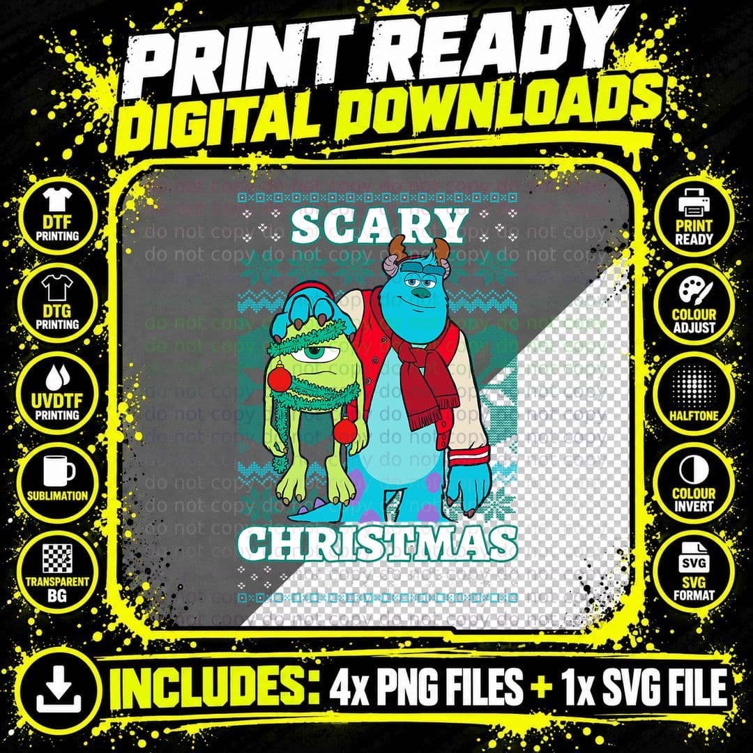 Monsters Inc. Christmas Scary Ugly Sweater T-Shirt Png SVG Digital Bundle